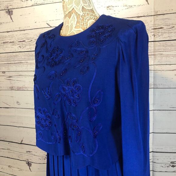 Karin Stevens VINTAGE 90's Blue Embroidered dress, looks like 2 piece size 10p - Picture 9 of 12
